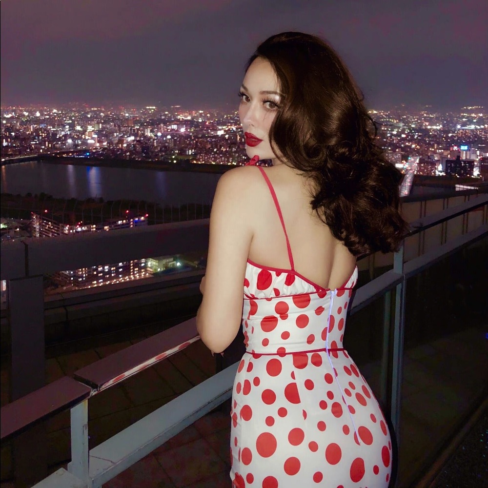 le palai vintage classic red and white polka dot slim fit dress